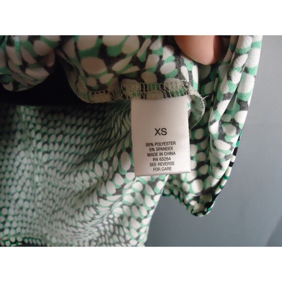 Roz & Ali Faux Wrap Sheath Dress Green White Polka Dot Stretch Womens Size XS - Picture 7 of 13